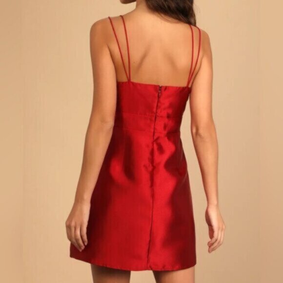 NWT Lulus red satin Glamorous Life sleeveless mini dress - Picture 3 of 9